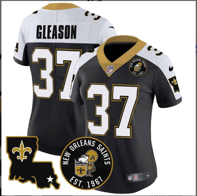 Women New Orleans Saints 37 Gleason Est. 1967 Patch Vapor Custom 2024 NFL Nike NFL Nike black jerseys